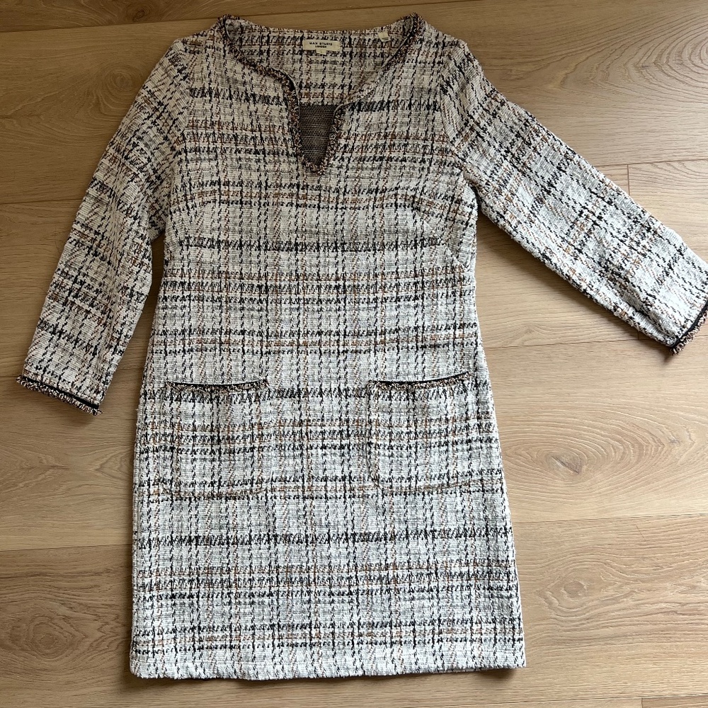 Max Studio Knit Midi Dress with Fringe Detailing around Neck- size S